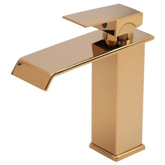 misturador monocomando em aço inox dourado tipo cascata para lavatório qsm-j3011 telca