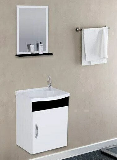 conjunto gabinete e espelheira siena suspenso 1 porta 39cm preto rorato